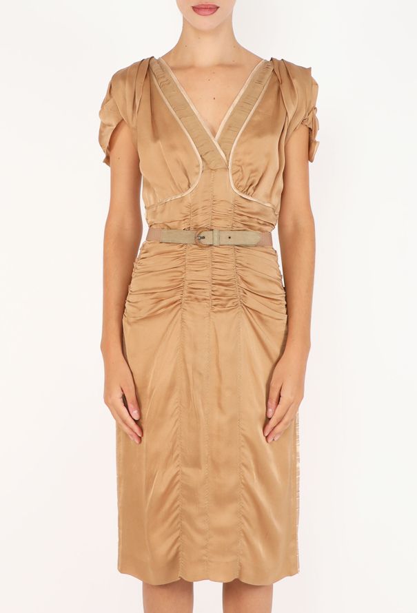 Prada Belted Ruched Silk Dress - 2