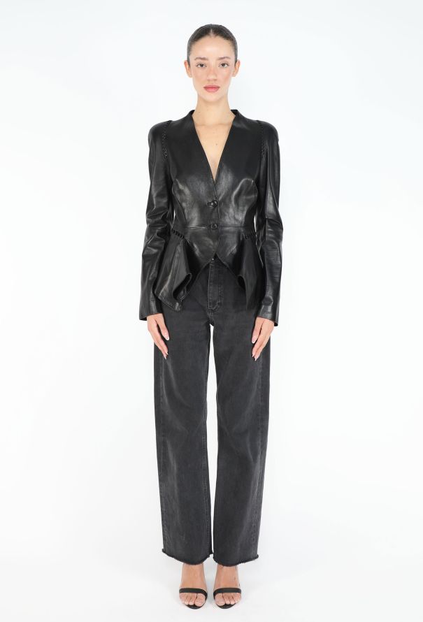 Alexander McQueen Leather Whipstitch Peplum Jacket - 3