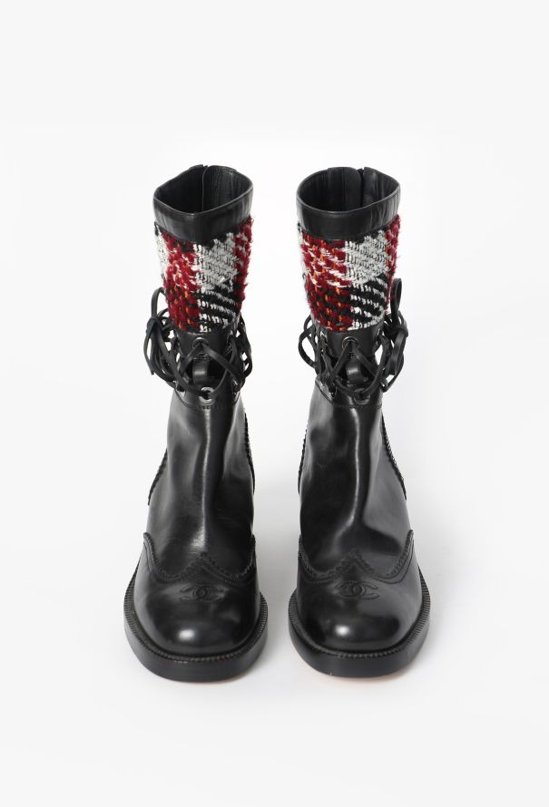 Chanel F/W 2016 Tweed Trim Lace-Up Boots - 3