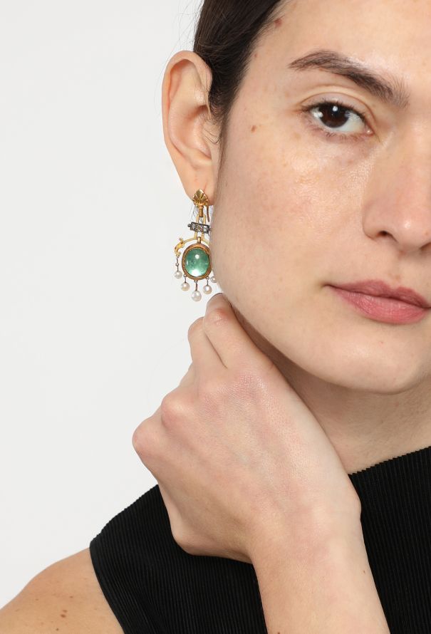 Vintage Fine Jewelry Antique 18k Gold, Diamonds & 5 Carats Emerald Earrings - 4 Vintage Fine Jewelry Antique 18k Gold, Diamonds & 5 Carats Emerald Earrings - 4