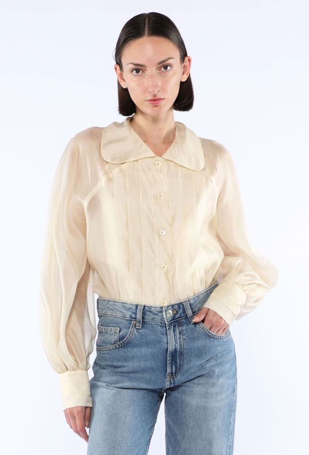 Chanel Silk Pleated Clover Button Blouse, 1980s - 1