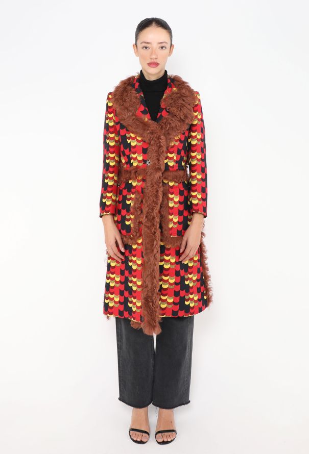 Prada F/W 2014 Graphic Shearling Trim Coat - 1