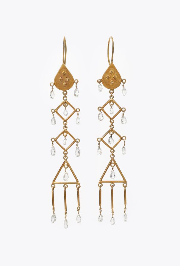 Modern Fine Jewelry Ornate 18K Gold Chandelier Briolette Diamond Earrings - 1