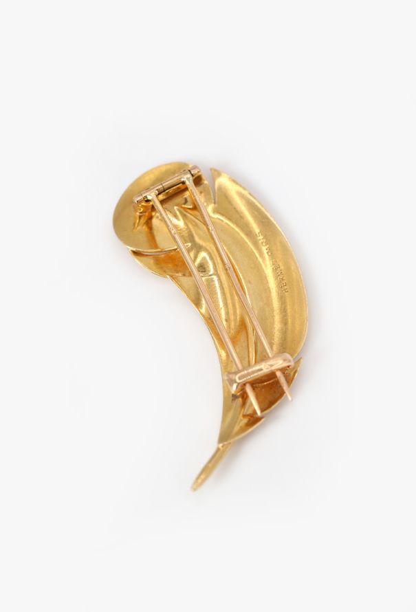 Hermès 18k Yellow Gold Feather Brooch - 3
