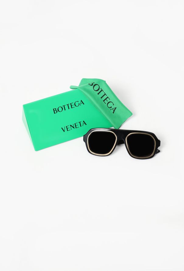 Bottega Veneta 2023 Metallic Trim Aviator Sunglasses - 2