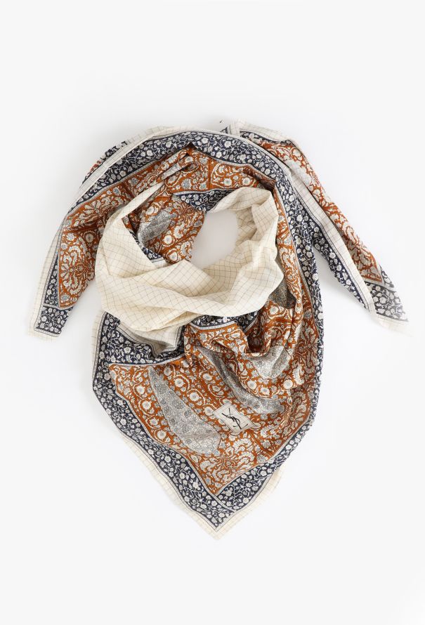 Saint Laurent '70s Checkered Lamé Paisley Scarf - 1