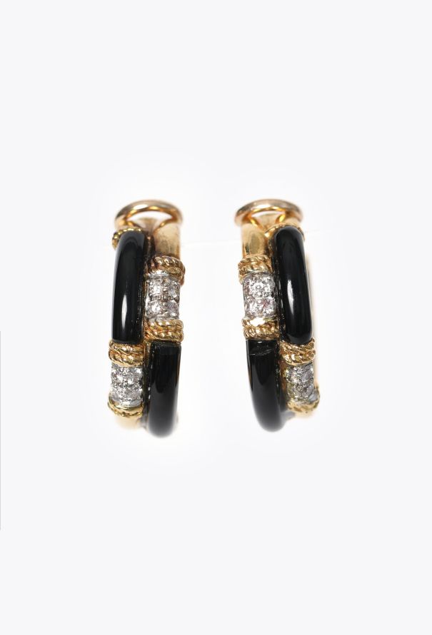 Vintage Fine Jewelry Collectible: '70s Kutchinsky 18K Gold, Onyx & Diamond Earrings - 1