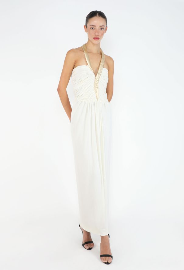 Azzaro 1975-78 Gold Collar White Gown - 4