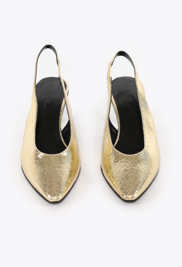 Loro Piana 2024 Rebecca Cracked Metallic Slingbacks - 2