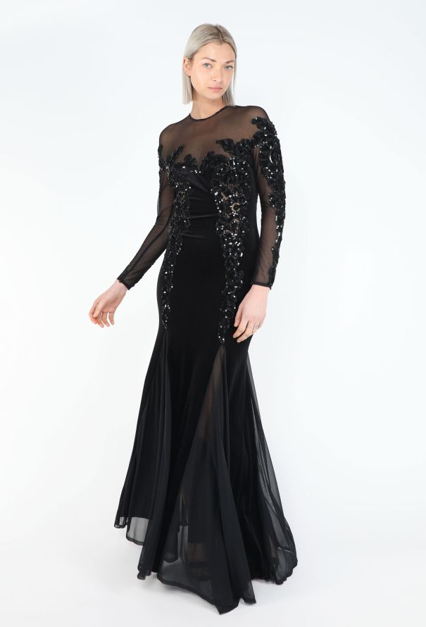Azzaro STUNNING '70s Embellished Pistile Velvet Gown - 2