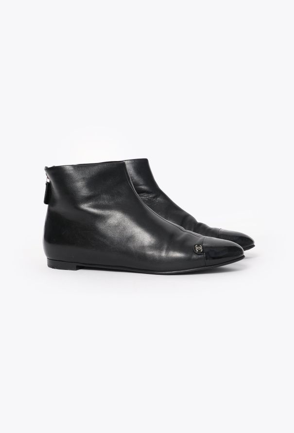Chanel Leather Cap-Toe Ankle Boots - 3