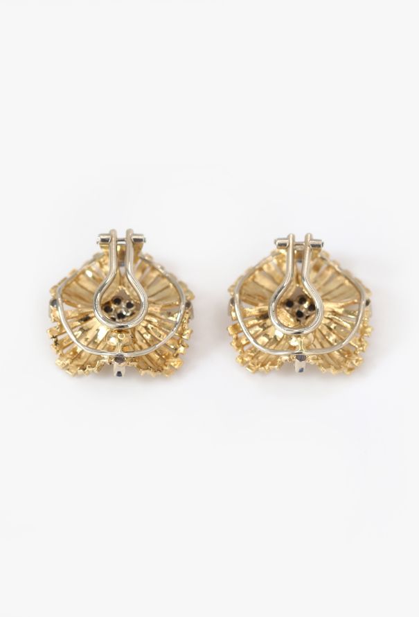 Vintage Fine Jewelry 18k Yellow Gold & Sapphire Flower Clip Earrings - 6 Vintage Fine Jewelry 18k Yellow Gold & Sapphire Flower Clip Earrings - 6