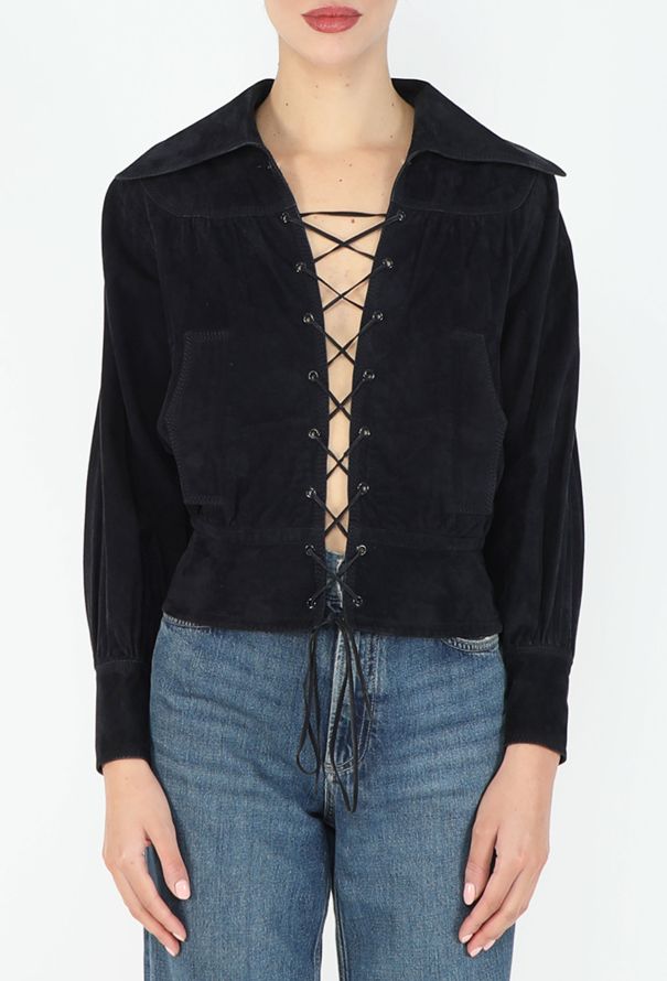 Ted Lapidus '70s Lace-Up Suede Top - 3
