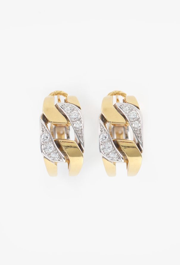 Boucheron 18K Gold & Diamond Gourmette Earrings, 1980s - 1
