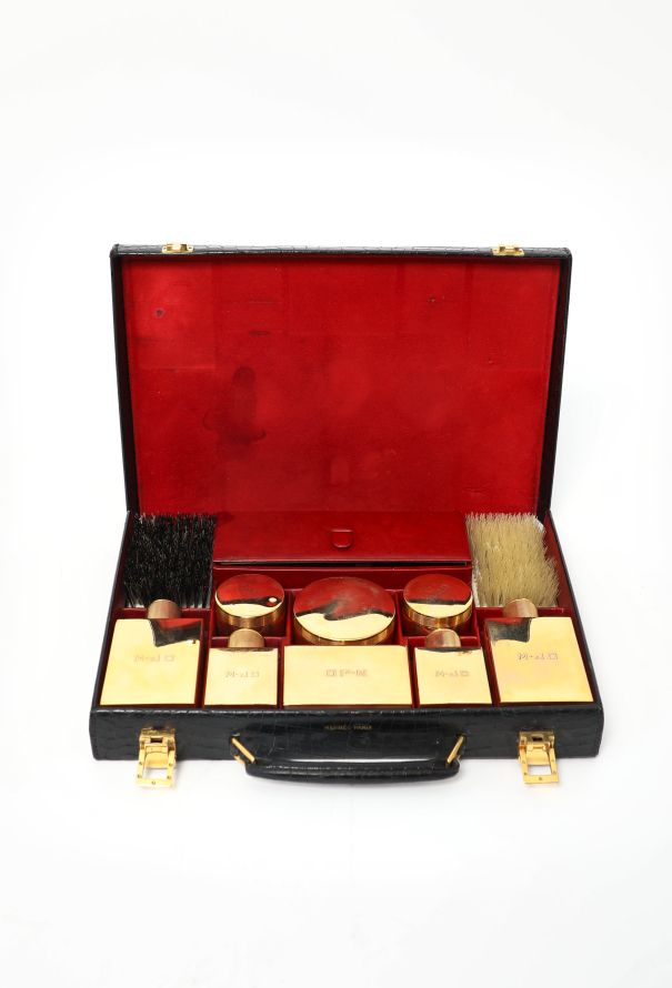 Hermès Rare '50s Black Porosus Toiletry Travel Case - 1