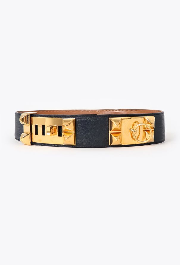 Hermès 1994 Navy Courchevel 'Collier de Chien' Belt - 1