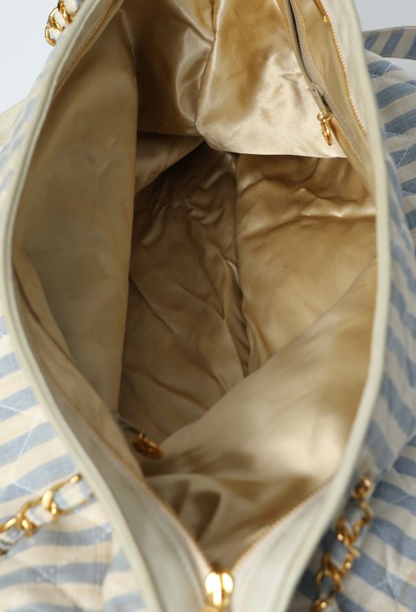 Chanel Vintage Quilted Striped Canvas Tote Bag - 11