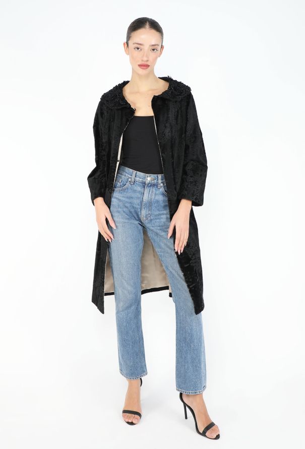 Prada Early 2000s Astrakhan Embroidered Coat - 5