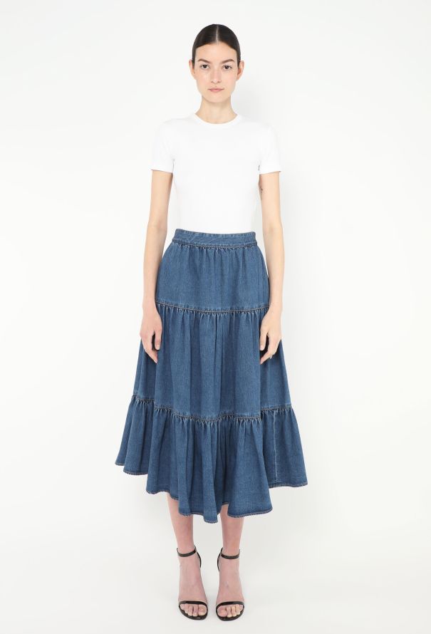 Céline 2020 Ruffled Denim Skirt - 1