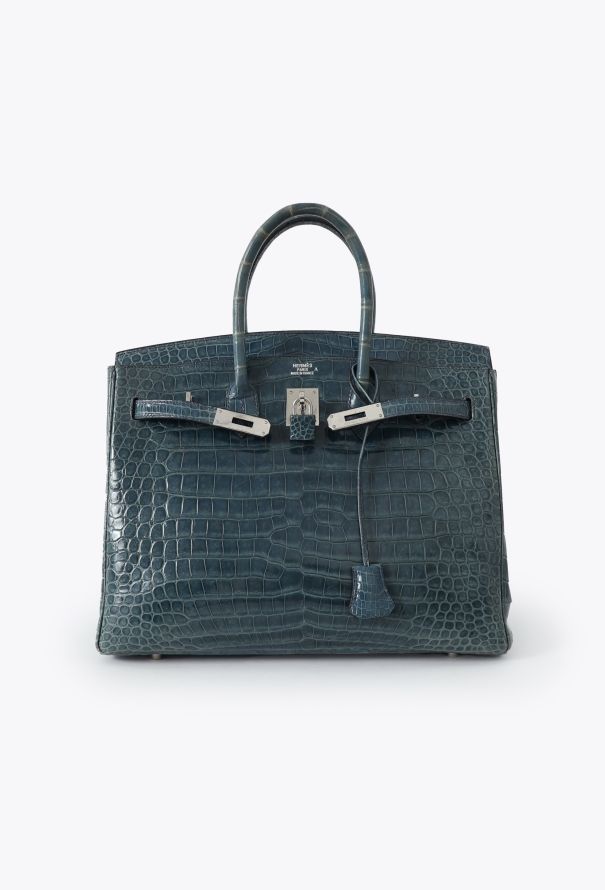 Hermès RARE 2005 Bleu Brighton Porosus Birkin 35 - 3