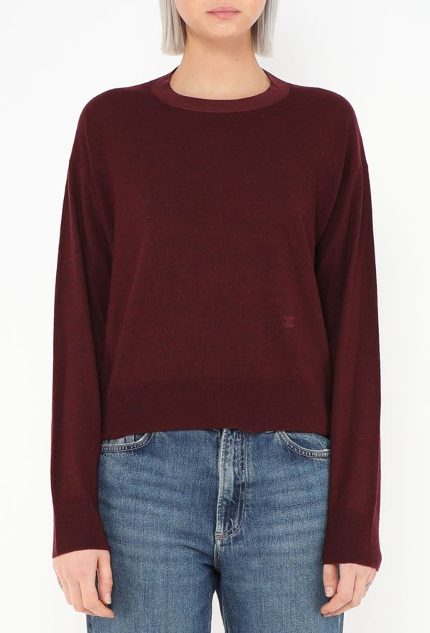 Céline Burgundy Knit Triomphe Pullover - 1