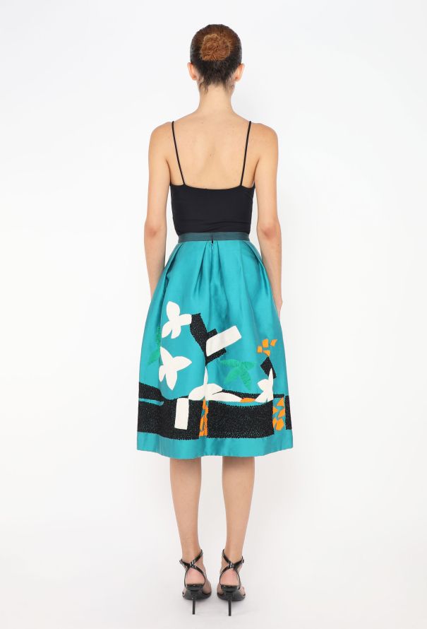 Oscar De La Renta Taffeta Embroidered Skirt - 4