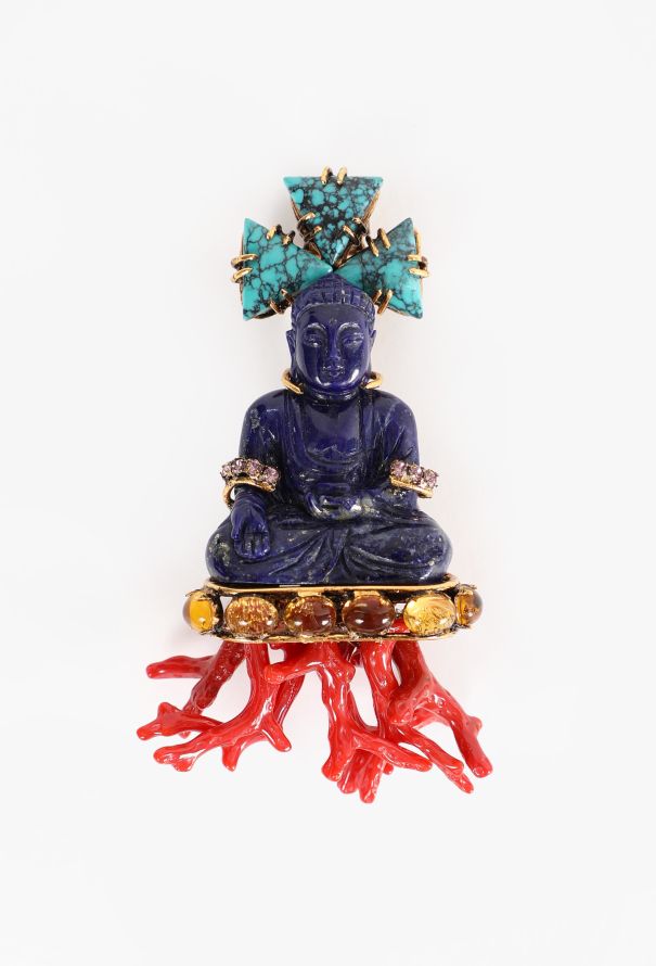 Iradj Moini Turquoise & Coral Buddha Brooch - 1