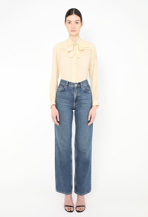 Céline Vintage Striped Silk Lavallière Blouse - 2 Céline Vintage Striped Silk Lavallière Blouse - 2