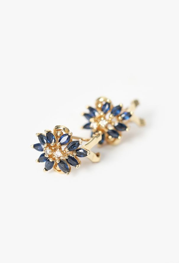 Modern Fine Jewelry 14K Yellow Gold, Diamond & Sapphire Earrings - 2