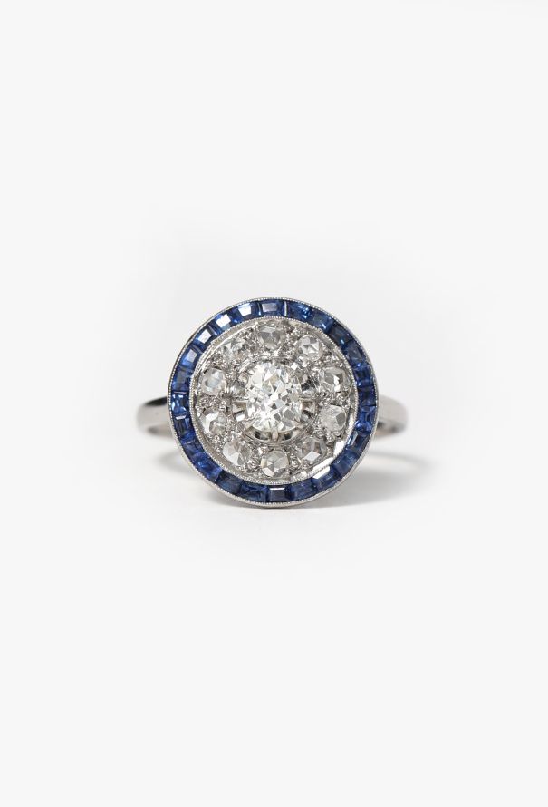 Vintage Fine Jewelry Art Déco Platinum, Diamond & Sapphire Target Ring - 1