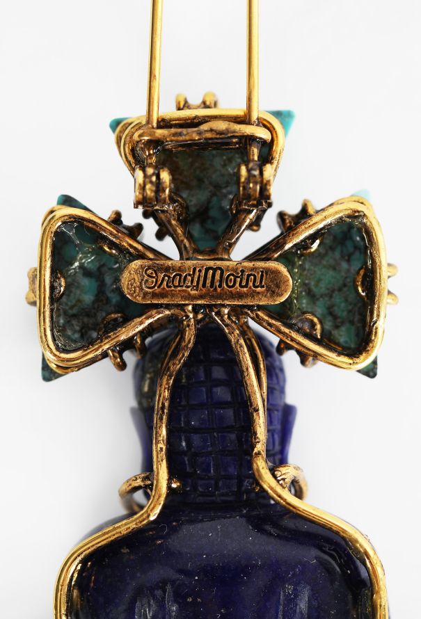 Iradj Moini Turquoise & Coral Buddha Brooch - 5