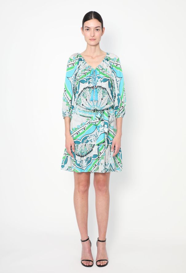 Emilio Pucci Resort 2014 Silk Graphic Belted Dress - 4