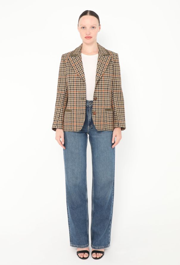 Céline '70s Suede Trim Houndstooth Blazer - 2 Céline '70s Suede Trim Houndstooth Blazer - 2