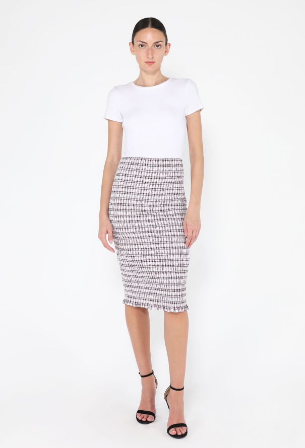 Prada Gingham Smocked Cotton Skirt, 2024 - 2