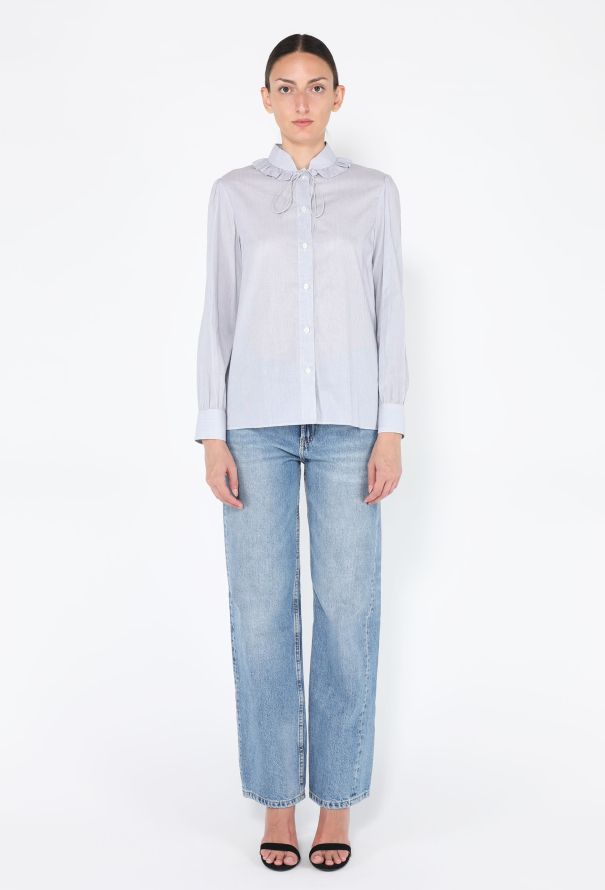Céline S/S 2020 Pinstripe Prairie Lavallière Blouse - 4
