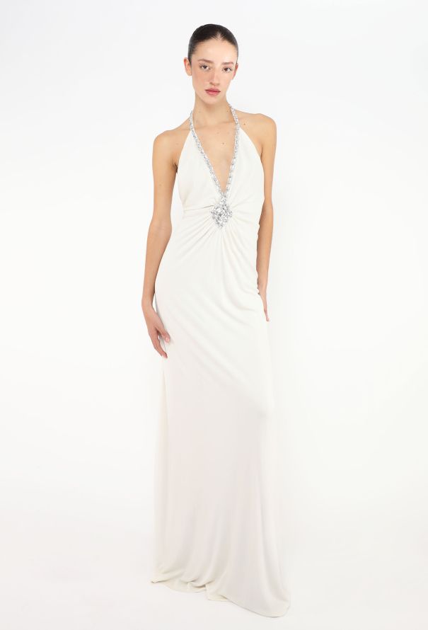 Azzaro Strass Trim Jersey Halter Gown - 3