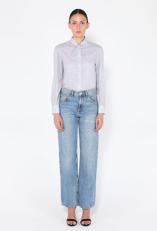 Céline S/S 2020 Pinstripe Prairie Lavallière Blouse - 3