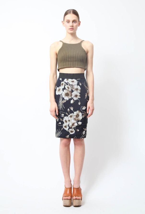 Gucci Monogram High Waist Pencil Skirt Leather Trim