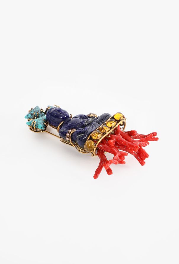 Iradj Moini Turquoise & Coral Buddha Brooch - 3