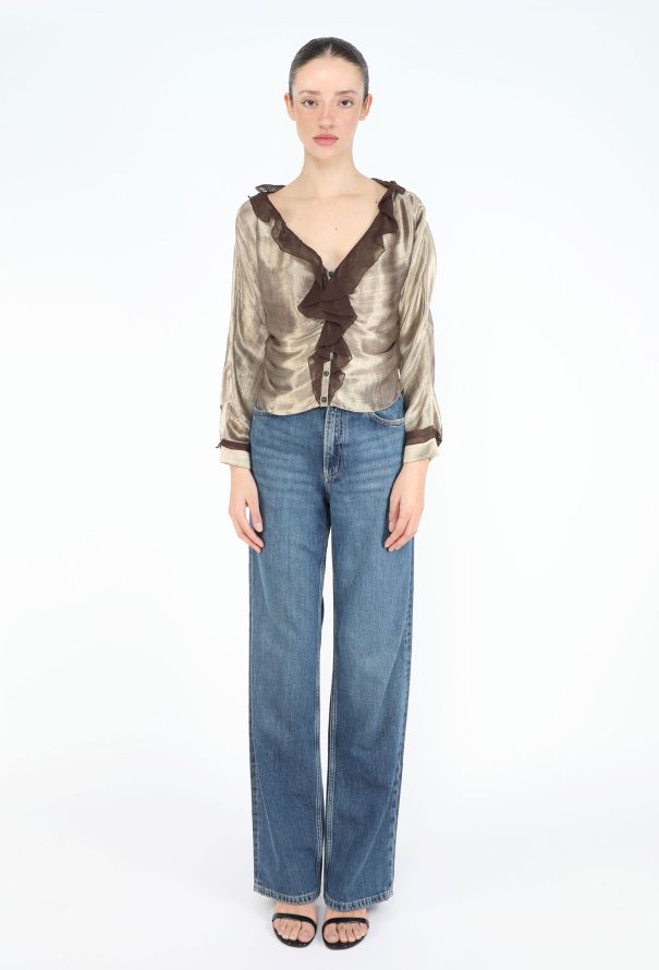 Prada Early 2000s Metallic Ruffled Blouse - 2