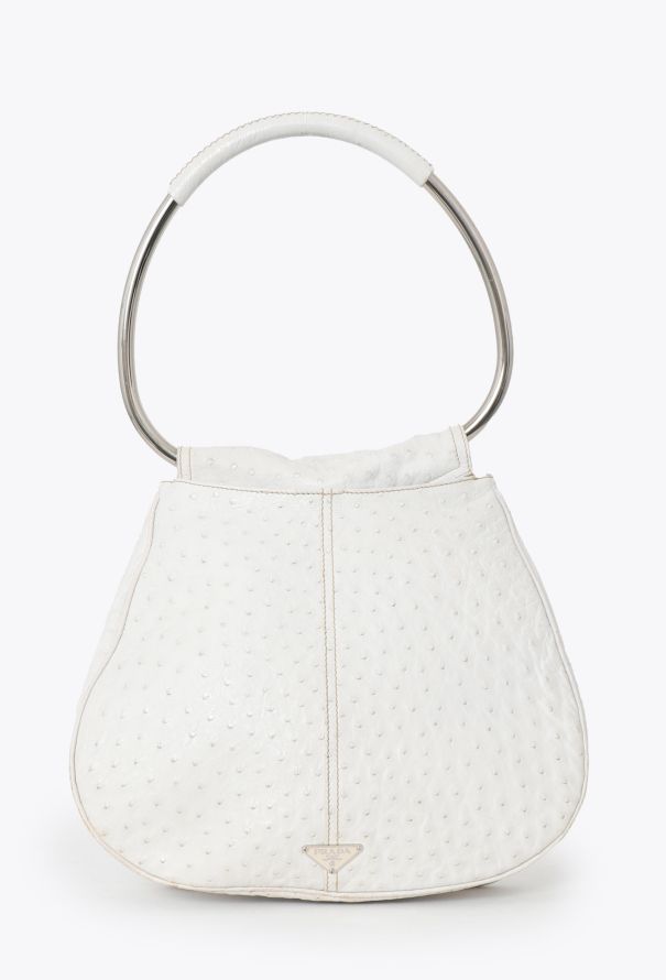 Prada White Ostrich Vitello Raino Ring Bag - 4