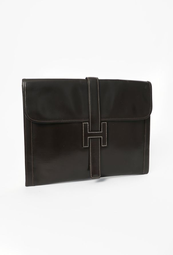 Hermès Vintage Brown Box Jige GM Clutch - 2