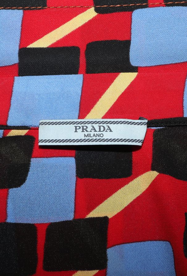 Prada S/S 2017 Graphic Ostrich Trim Blouse - 7