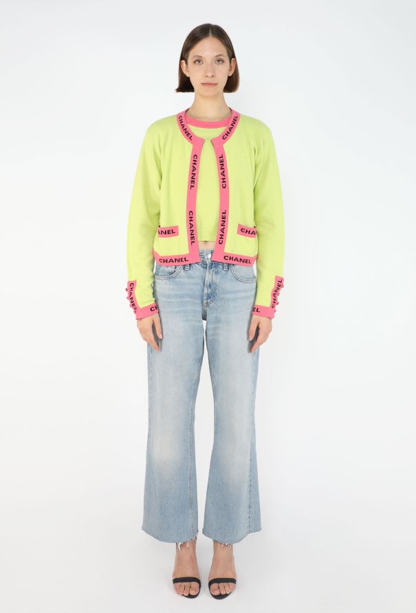 Chanel Neon Cashmere Cardigan Set, Resort 1995 - 3