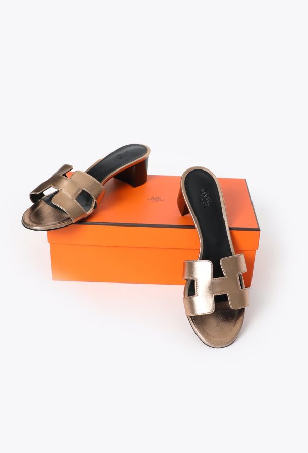 Hermès Metallic Leather Oasis Mules - 6