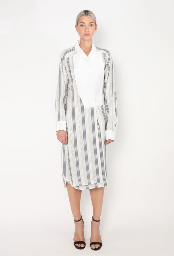 Loewe Asymmetrical Pinstripe Bib Dress - 1