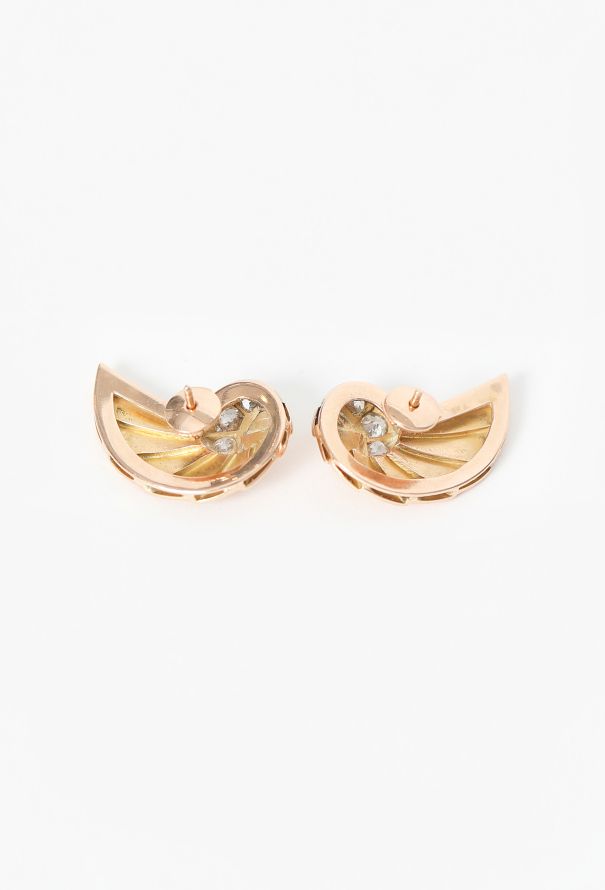 Vintage Fine Jewelry Vintage 18K Rose Gold & Diamond Shell Earrings - 5