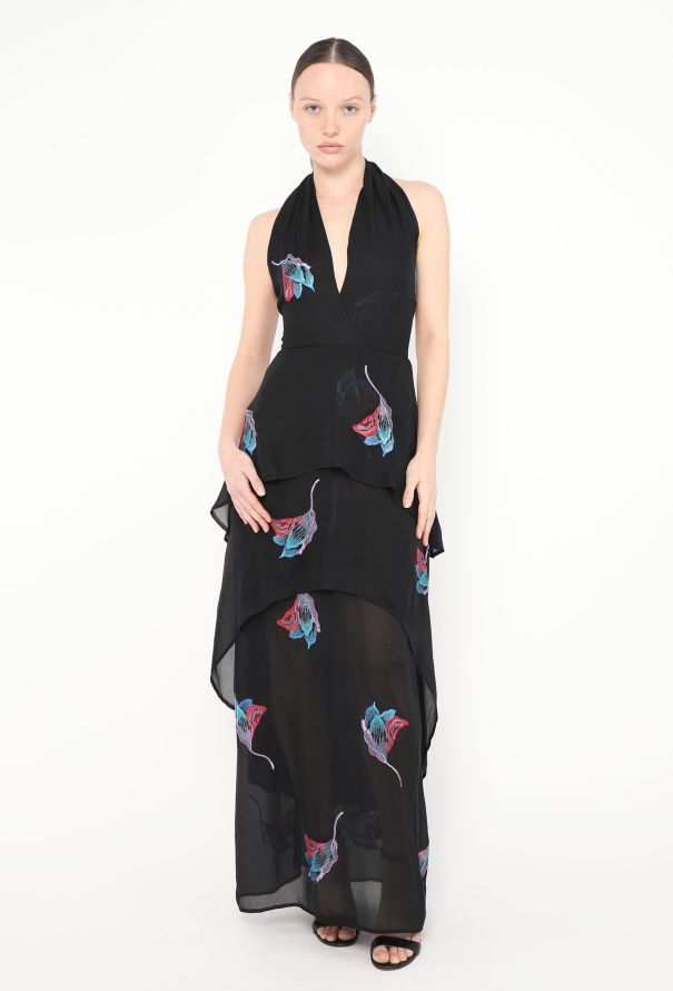 Chloé RARE 1975 Lagerfeld Embroidered Chiffon Gown - 1