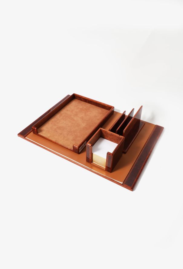 Hermès Vintage Burl Wood 4-piece Desk Set - 1