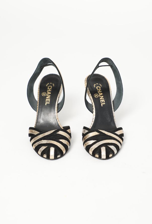 Chanel Metallic Python Slingback Heels - 2 Chanel Metallic Python Slingback Heels - 2